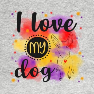 I Love My Dog Line Art Drawing T-Shirt